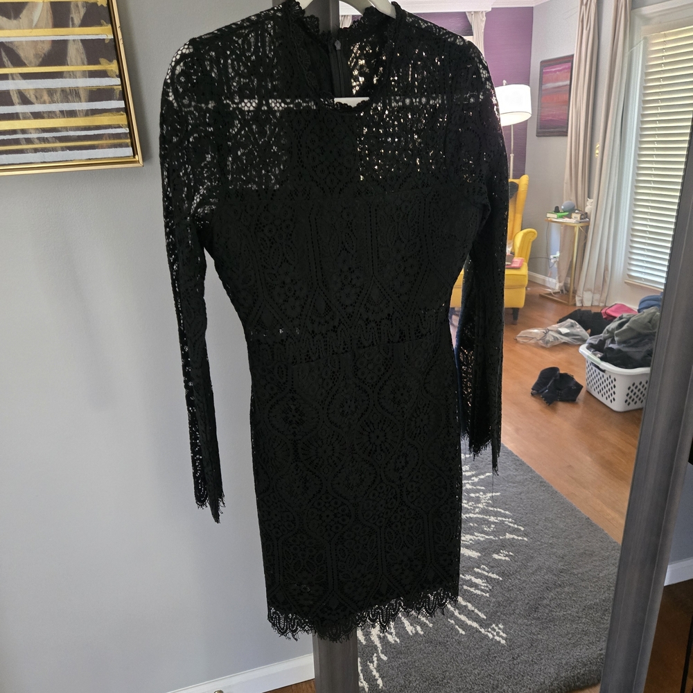 Lulus Black Lace Long-Sleeve Mini Dress